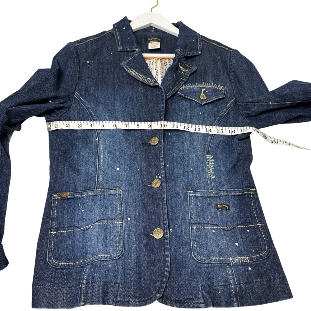 Pepe Jeans Jacket Women M/L London Blazer Denim Blue Lined 3 Button Notch Collar - Picture 8 of 10
